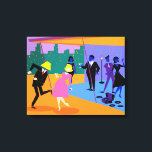 Retro Urban Rooftop Party Stretched Canvas Print<br><div class="desc">This Retro Urban Rooftop Party Stretched Canvas Print is intoxicating in its detail. The cartoon design features the type of wildly sophisticated cocktail party that is normally only seen in movies from the 1960s. There is a lot for the partygoers to take in. From the comfort of a penthouse apartment,...</div>