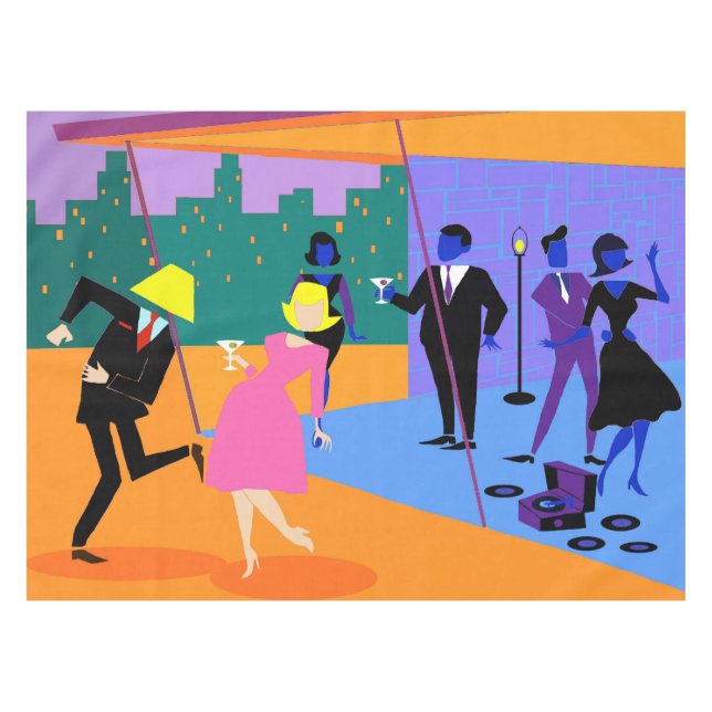 Retro Urban Rooftop Party Tablecloth (Front (Horizontal))