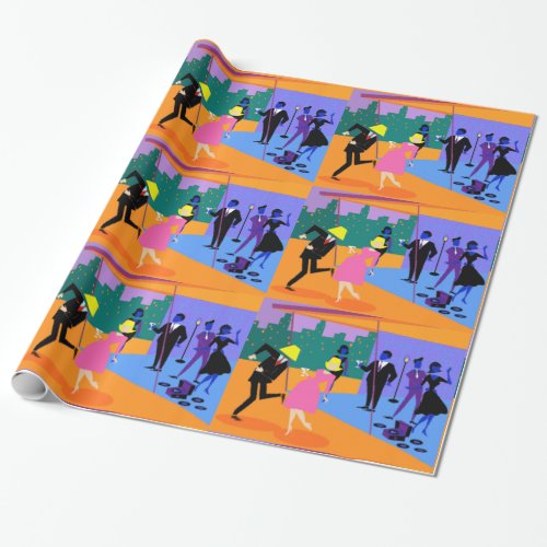 Retro Urban Rooftop Party Wrapping Paper