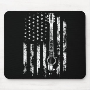 Retro Us Flag Acoustic Guitar Distressed Patriotic Mouse Pad
