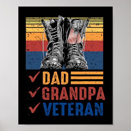 Retro US Flag Combat Boots Dad Grandpa Veteran Day Poster