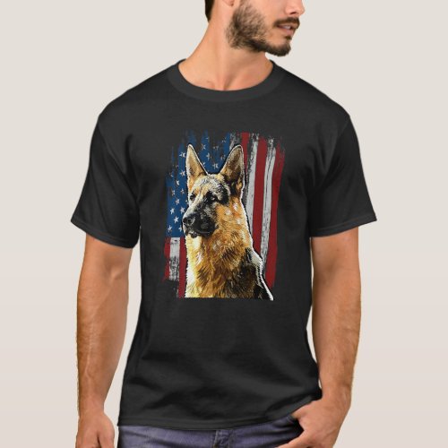 Retro Us Flag German Shepherd Dog Mom July 4th Pat T_Shirt