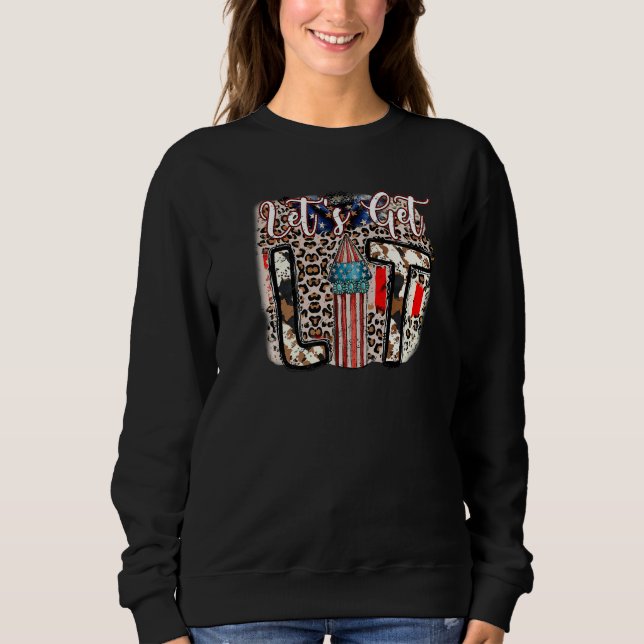 Retro US Flag Lets Get Lit Leopard Firework Wester Sweatshirt (Front)