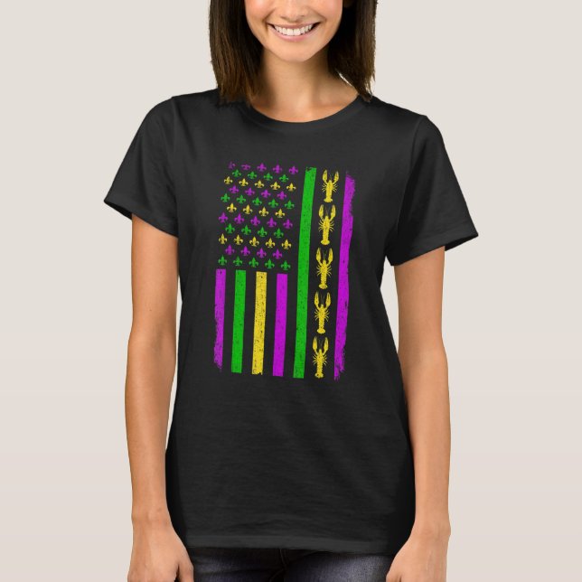 Retro US Flag Mardi Gras Carnival American Flag Fe T-Shirt (Front)