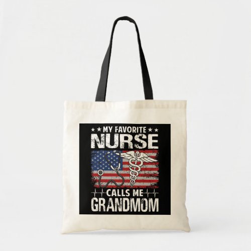 Retro US Flag My Favorite Nurse Calls Me Grandmom Tote Bag