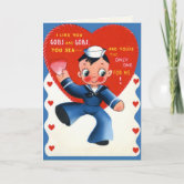 Large Vintage Greeting Card Valentine Sailor Suit Hat Boy Mechanical A-Meri- Card, #1851819280