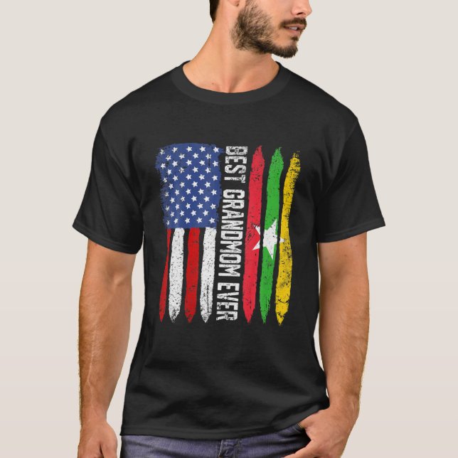 Retro US Myanmar Flag Best Grandmom Ever Funny Mot T-Shirt (Front)