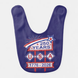 Retro USA 250th Anniversary Marquee Sign 1776-2026 Baby Bib