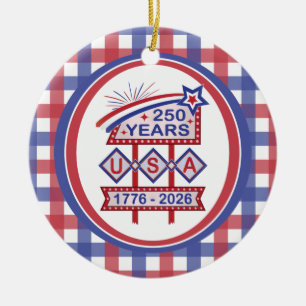 Retro USA 250th Anniversary Marquee Sign 1776-2026 Ceramic Ornament