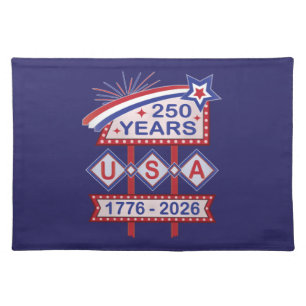 Retro USA 250th Anniversary Marquee Sign 1776-2026 Cloth Placemat