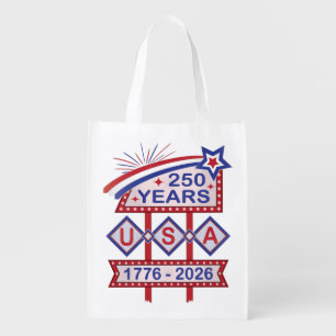 Retro USA 250th Anniversary Marquee Sign 1776-2026 Grocery Bag