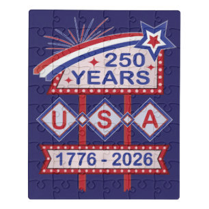 Retro USA 250th Anniversary Marquee Sign 1776-2026 Jigsaw Puzzle