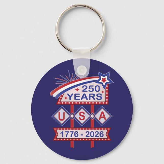 Retro USA 250th Anniversary Marquee Sign 1776-2026 Keychain (Front)