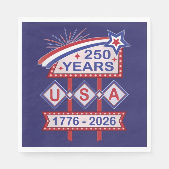 Retro USA 250th Anniversary Marquee Sign 1776-2026 Napkins (Front)