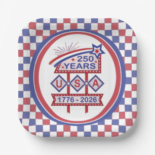 Retro USA 250th Anniversary Marquee Sign 1776-2026 Paper Plates