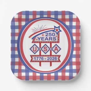 Retro USA 250th Anniversary Marquee Sign 1776-2026 Paper Plates