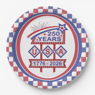 Retro USA 250th Anniversary Marquee Sign 1776-2026 Paper Plates
