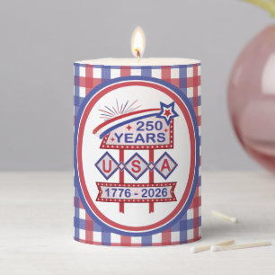 Retro USA 250th Anniversary Marquee Sign 1776-2026 Pillar Candle