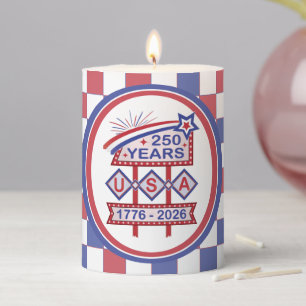 Retro USA 250th Anniversary Marquee Sign 1776-2026 Pillar Candle