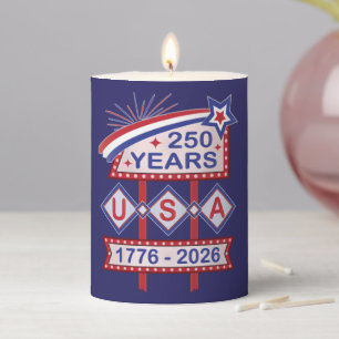 Retro USA 250th Anniversary Marquee Sign 1776-2026 Pillar Candle