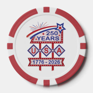 Retro USA 250th Anniversary Marquee Sign 1776-2026 Poker Chips