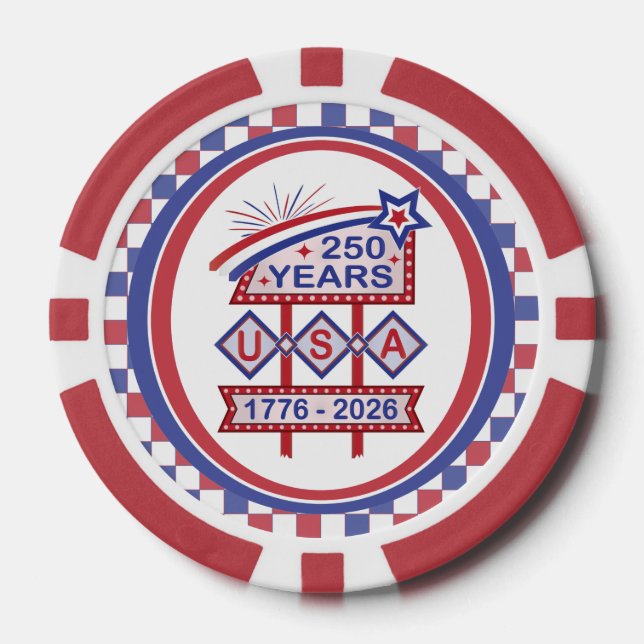 Retro USA 250th Anniversary Marquee Sign 1776-2026 Poker Chips (Front)