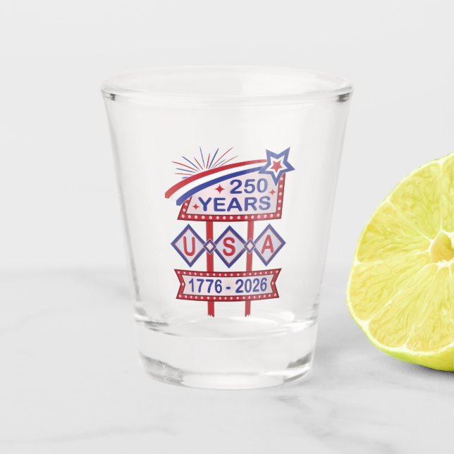 Retro USA 250th Anniversary Marquee Sign 1776-2026 Shot Glass (Front)