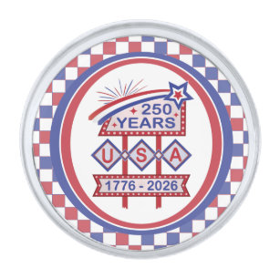 Retro USA 250th Anniversary Marquee Sign 1776-2026 Silver Finish Lapel Pin