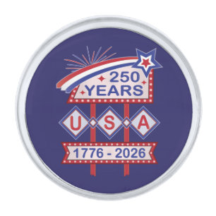 Retro USA 250th Anniversary Marquee Sign 1776-2026 Silver Finish Lapel Pin
