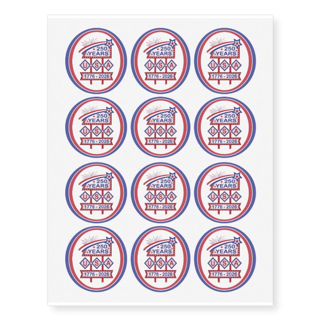 Retro USA 250th Anniversary Marquee Sign 1776-2026 Temporary Tattoos (Front)