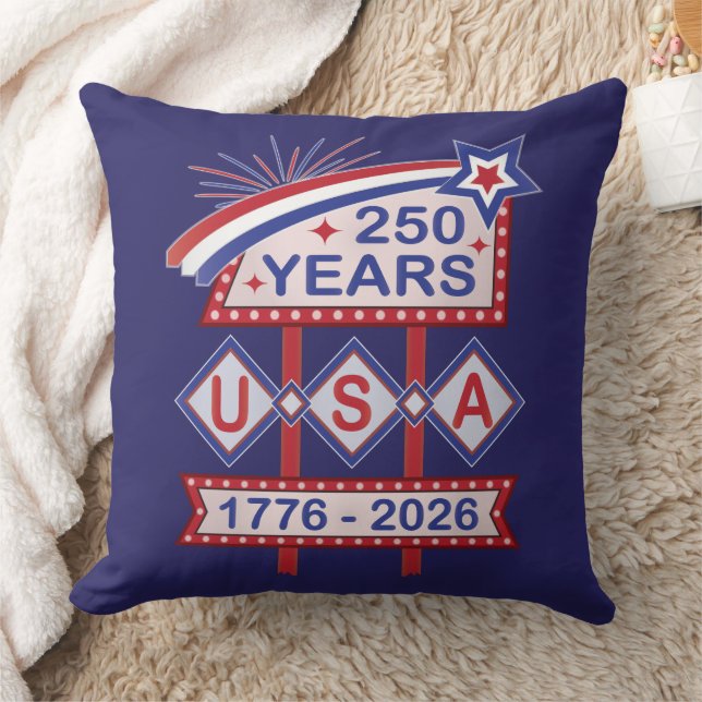 Retro USA 250th Anniversary Marquee Sign 1776-2026 Throw Pillow (Blanket)