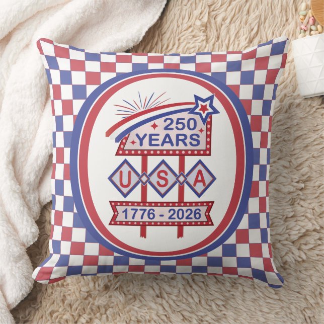 Retro USA 250th Anniversary Marquee Sign 1776-2026 Throw Pillow (Blanket)