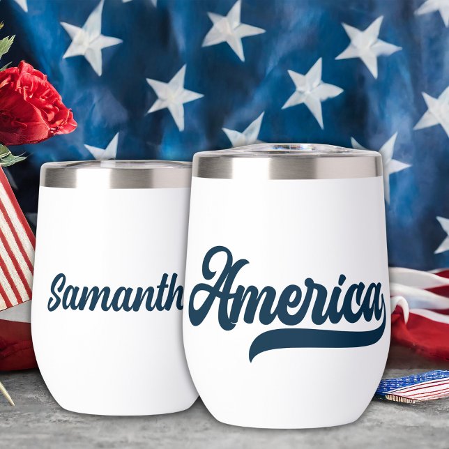 Retro USA America Personalized Name Thermal Wine Tumbler (Retro USA America Personalized Name Thermal Wine Tumbler.  Just add your name.)