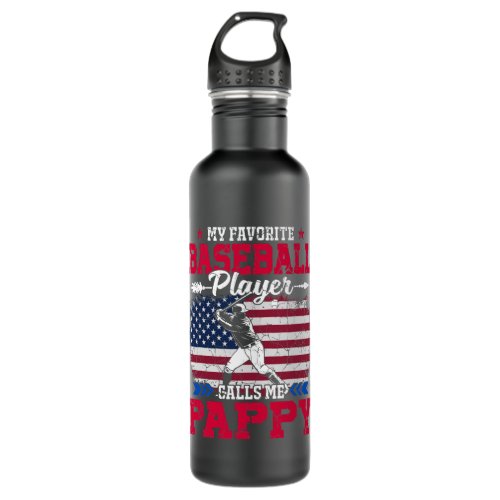 Retro USA Flag Baseball Player Calls Me Pappy 4th Stainless Steel Water Bottle