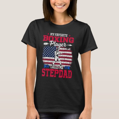 Retro Usa Flag Boxing Player Calls Me Stepdad 4th  T_Shirt