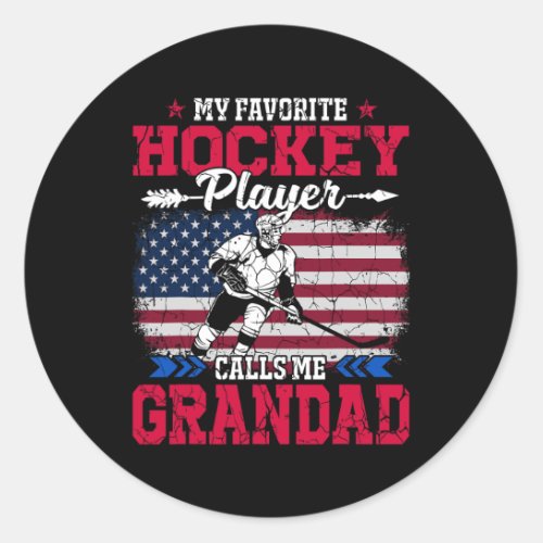 Retro Usa Flag Hockey Player Calls Me Grandad 4th  Classic Round Sticker
