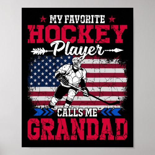 Retro Usa Flag Hockey Player Calls Me Grandad 4th  Poster