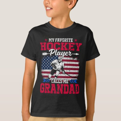 Retro Usa Flag Hockey Player Calls Me Grandad 4th  T_Shirt