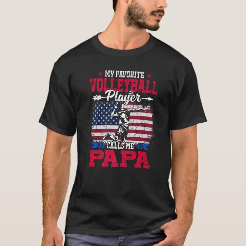 Retro Usa Flag Volleyball Player Calls Me Papa 4th T_Shirt