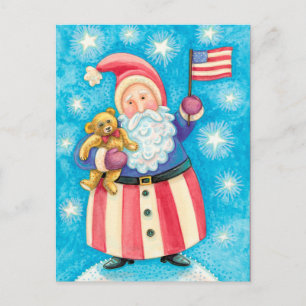 Retro USA Santa Claus Christmas Holiday Postcard