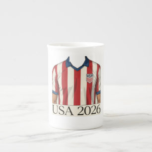 Retro USA Soccer Jersey Style Patriotic Red White Bone China Mug