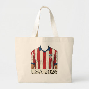 Retro USA Soccer Jersey Style Patriotic Red White Large Tote Bag