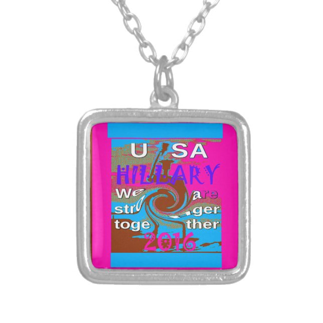 Retro USA Stronger Together Abstract Art Print Silver Plated Necklace (Front)