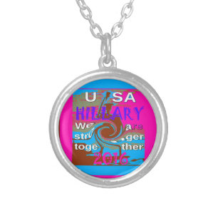 Retro USA Stronger Together Abstract Art Print Silver Plated Necklace