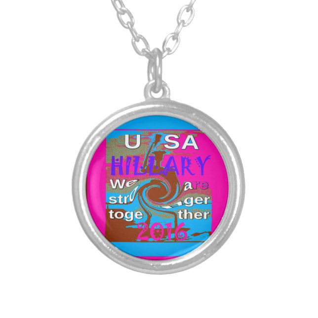Retro USA Stronger Together Abstract Art Print Silver Plated Necklace (Front)