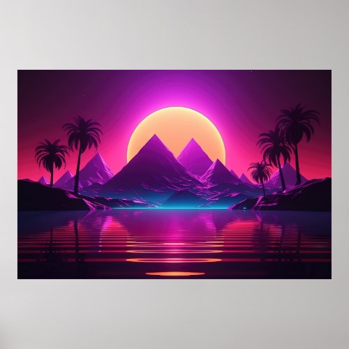 Retro Utopia Synthwave Bliss in the Cyber Oasis Poster