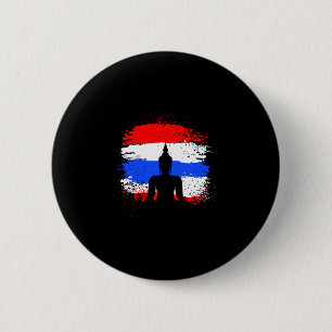 Retro vacation thai buddha thailand flag button