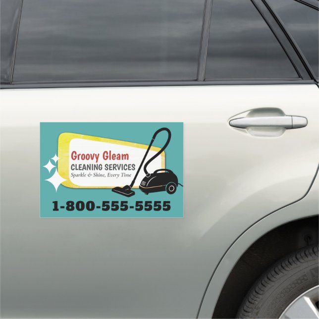 Retro Vacuum House Cleaning Business Car Magnet (In Situ)