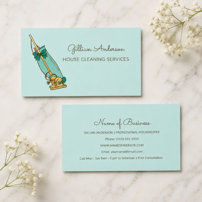 Retro Vacuum House Cleaning Business Card (Pink Vacuum House Cleaning Business Card
)