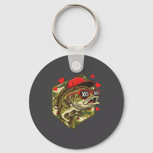 Retro Valentine B Fishing Camo Fisherman Valentine Keychain